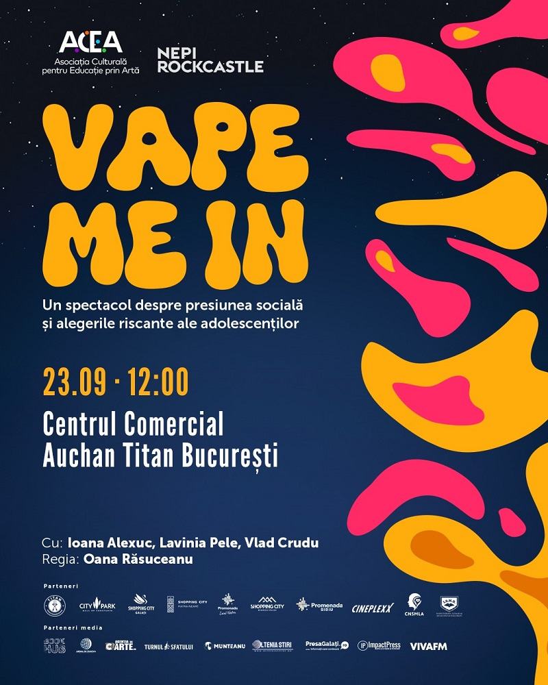 Turneul de teatru „Vape me in”, adresat adolescentilor, incepe maine la Bucuresti